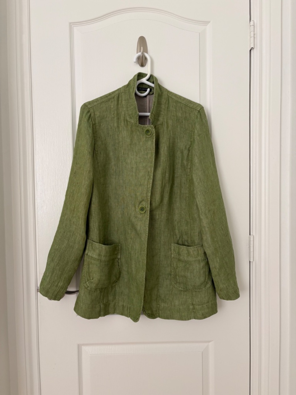 Eileen Fisher 100% Linen Blazer Green Lightweight Unlined Jacket Size M